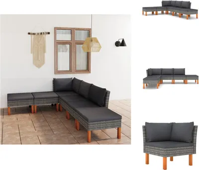 Produktbild von vidaXL 6-tlg. Garten-Lounge-Set mit Kissen Poly Rattan Grau -  Gartenmöbel-Sets