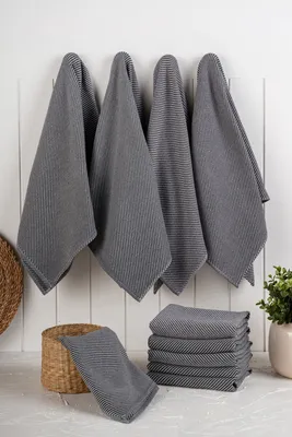 Produktbild von Hermia Concept, Eloise - Anthracite, Küchenhandtuch-Set (10-teilig), 90 % BAUMWOLLE / 10 % POLYESTER, Anthrazit, 43 x 76 x 3 cm
