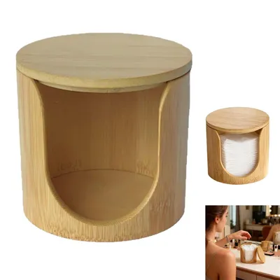 Produktbild von Wattepadspender, Wattestäbchen Aufbewahrungsbox, Holz Wattepads Behälter Mit Deckel, Make Up Organizer Für Schminktisch Badezimmer Schlafzimmer