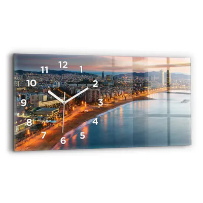 Produktbild von Wallfluent Wanduhr – Stilles Quarzuhrwerk - Uhr Dekoration Wohnzimmer Schlafzimmer Küche - Zifferblatt - weiße Zeiger - 60x30 cm - Strand in Barcelona