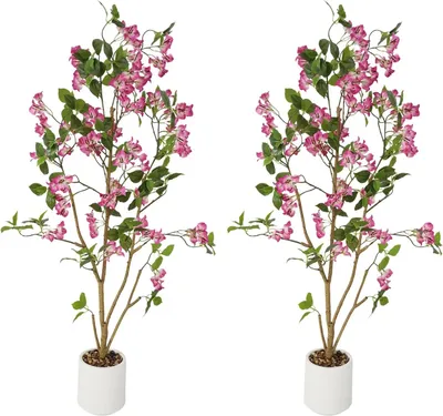 Zdjęcie produktu dla Sztuczna roślina Bougainvillea – drzewko bonsai w doniczce – wysokość 120 cm – zestaw 2 sztuki – jedwabne kwiaty – doniczka z tworzywa sztucznego – jasnofioletowa