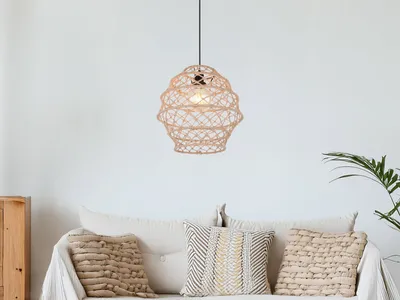 Produktbild von Makramee LED Pendelleuchte Lampenschirm geflochten Esstisch & Wohnzimmer, Ø 38cm