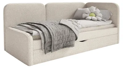 Produktbild von Selsey Cuddy - Polsterbett, Kopfteil rechts, Plüschstoff Hellbeige, 90x200 cm