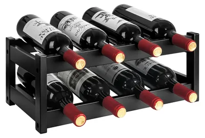 Zdjęcie produktu dla Bambusowy stojak na wino 2-poziomowy, do kuchni, czarny