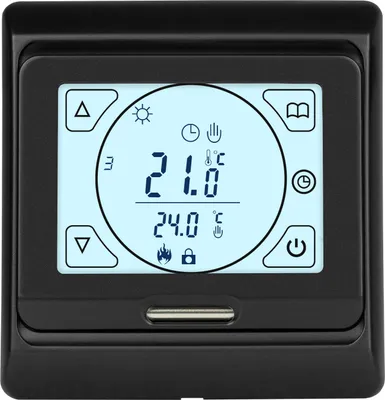 A digital thermostat with a touch display.