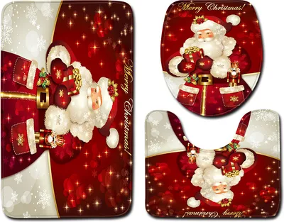 A collage of Christmas-themed bathroom mats featuring Santa Claus.