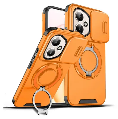 Immagine prodotto di Custodia a doppio strato per Honor 400, copertura scorrevole per la fotocamera e supporto ad anello magnetico Arancione