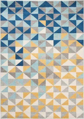 Obrázok produktu pre Mazovia Koberček Modrá Moderné Geometrický - Obývacia Izba, Spálňa, Jedáleň, Kancelária - Nízky Fleece - Obdĺžnik - Štýlový Mäkký, Žltá - 140x190 cm