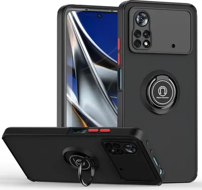 Image de Étui pour Xiaomi Poco X4 Pro 5G étui en TPU translucide mat avec support d'anneau et stand Noir Rouge