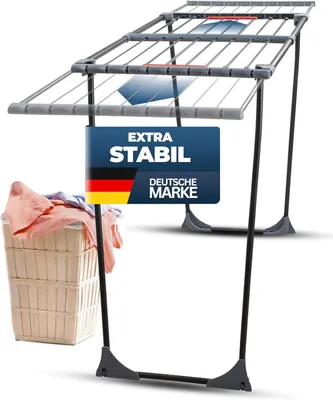 Produktbild von STAHLMANN® Wäscheständer ausziehbar [20 m Trockenfläche] Wäschetrockner XXL klappbar, für 2 Waschmaschinenladungen, Klappmaß 6 cm, Schwarz