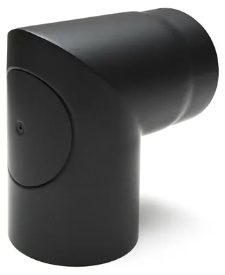 Produktbild von Raik Basic Rauchrohrbogen 150mm schwarz 90° – 2teilig mit Tür geschliffen für Rauchrohr / Ofenrohr