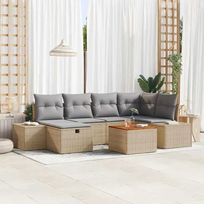 Zdjęcie produktu dla Maison Exclusive - Zestaw mebli ogrodowych, sofa i 6 foteli, kolor beżowy, wykonane z rattanu syntetycznego