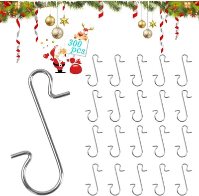 Produktbild von Weihnachtskugelhaken, 300 Stück S-förmige Weihnachtskugelhaken, Haken für Weihnachtsschmuck, Aufhänger für Weihnachtsbaumschmuck (Silber)