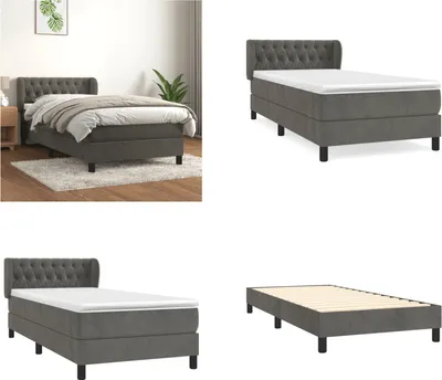 Imagen del producto de vidaXL Base de cama con somier y colchón, gris oscuro, 90x200 cm, terciopelo - Base de cama con somier - Bases de cama con somier - Cama - Muebles de dormitorio