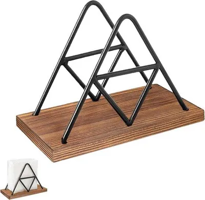 Image de Porte-serviettes noir triangulaire en bois et métal