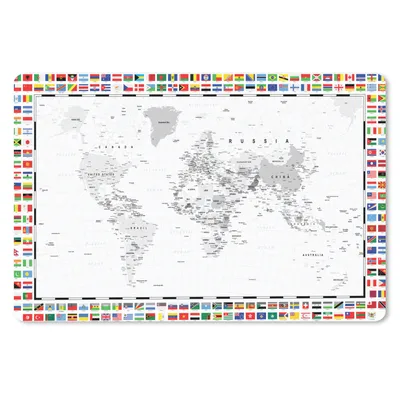 Produktbild von MuchoWow® Schreibtischunterlage Weltkarte - Schwarz - Weiß - Flagge 60x40 cm - XXL Mauspad - Großes Mauspad