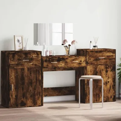 Produktbild von Schminktisch – Schminkplatte – Frisiertisch – Schminkspiegel – Anrichte – Eichenholzfurnier – 90x40x150 cm