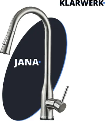 Obrázok produktu pre JANA | Výsuvná kuchynská batéria z prvotriednej nehrdzavejúcej ocele strieborná brúsená |Vysokotlaková batéria|Vysokotlaková gastro batéria otočná o 360° 2 prípojky