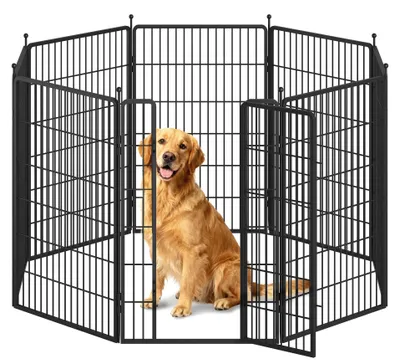 Image de Enclos pour chien en métal - Parc pliable pour chiots - Hauteur : 100 cm - Avec porte - Pour une utilisation à l'intérieur et à l'extérieur - Noir