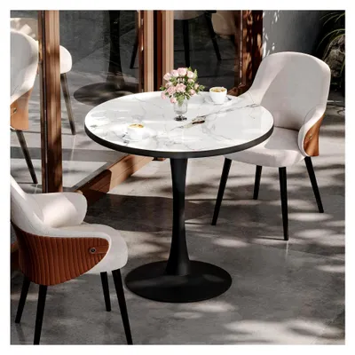 Produktbild von Runder Esstisch Moderner Küchentisch Klein 77×77 cm, Marmor Tisch Rund 80 cm Hoch Weiß Kleiner Tisch für Küche Wohnzimmer Esszimmer Balkon