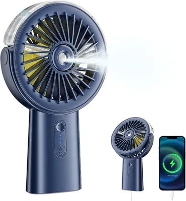 Obrázok produktu pre Ručný ventilátor, chladiaci ventilátor (modrý) s vodným chladením, prenosný, s batériou 4000 mAh, tichý, malý, s výdržou 4–18 hodín, prenosný USB ventilátor na leto