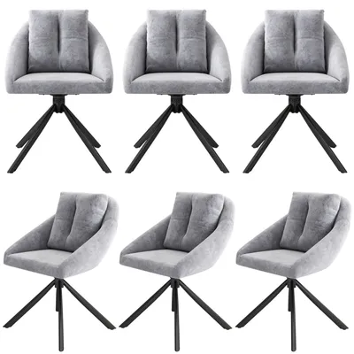 Productafbeelding van SWeiko Eetkamerstoel, fluweelstoel, gestoffeerde draaistoel, ademend fluweel, ergonomisch ontwerp, 6 stuks, grijs