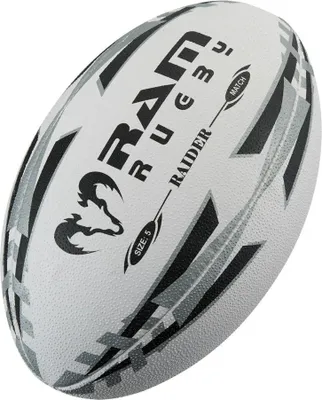 Image de 15x Raider Match 2.0 Ball + Sac de Ballon, - 3D-Grip - Ballons de Rugby de qualité supérieure RAM Match - Taille 5 Noir