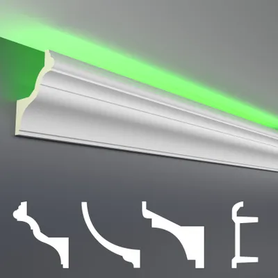 Produktbild von HEXIM LED Stuckleisten Muster - Indirekte Beleuchtung mit Deckenleisten aus PU, leicht & lichtundurchlässig- (20cm LED-6) Lichtvouten Fassaden Weiß