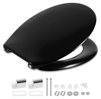 Produktbild von Vigevee Toilettendeckel WC-Sitz Klodeckel mit SoftClose Absenkautomatik, aus Harnstoff-Duroplast, einfache Montage, hohe Stabilität, Universal Oval WC-Sitz, Matt Schwarz Einfarbig