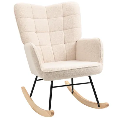 Produktbild von AIORBER Schaukelstuhl Schwingsessel Akzentstuhl Relaxsessel Berbervlies Polsterstuhl Wohnzimmer Beige