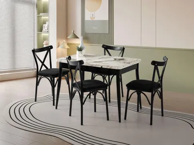 Obrázok produktu pre Skye Decor, kvalitný rozťahovací jedálenský stôl, 110-170 cm, biela farba s efektom mramoru a čierna