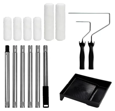 Produktbild von Farbroller Set mit 1,8 m Teleskopstange, 15-teiliges Malerset mit 23 cm + 10,5 cm Malerrolle, Farbwanne und Teleskopstange für Wand- und Deckenanstriche
