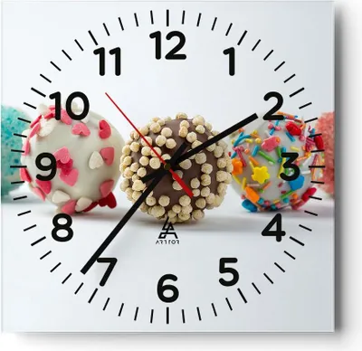 Produktbild von Wanduhr - Quadrat - Glasuhr - Eier Dekoration Süßigkeiten Schokolade - 30x30cm - Schleichendes Uhrwerk - Lautlos - zum Aufhängen bereit - Dekoration Modern - Wanddekoration aus Glas - C4AC30x30-2898