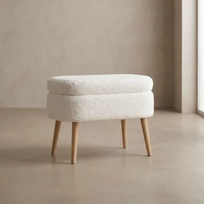 Productafbeelding van Hanah Home, hoogwaardige poef, 100% melamine, wit, 60x46x35 cm: 18D