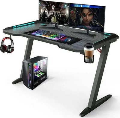 Image de Avalo Avalo Gaming Desk - 120x60x73 CM - Pupitre de jeu avec éclairage LED - Table - Noir