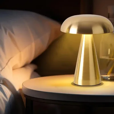 Produktbild von LED Akku Pilz-Tischleuchte gold Metall Dimmbar Kabellos USB Warmweiß Lampe Touch Tischlampe Nachttischlampe，Touch Steuerung Augenschutz Leselampe