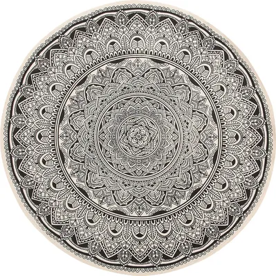 Produktbild von BELIANI Teppich Weiß Schwarz Baumwolle ø 120 cm Kurzflor Mandala Muster Handgewebt Rund
