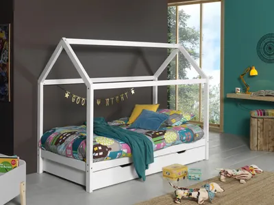 Produktbild von Vipack Dallas 2 Hausbett 90 x 200 cm Liegefläche inkl. Bettschublade, Weiß Weiß