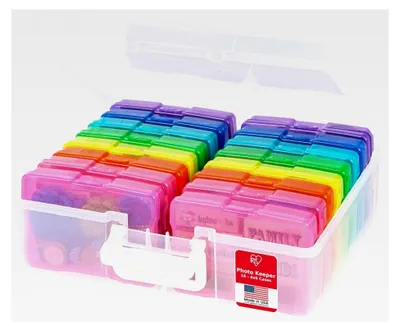 Produktbild von IRIS USA Foto-Aufbewahrungsbox mit transparentem Griff und 16 Organisationshüllen für Bilder, Basteln, Scrapbooking, Aufbewahrung und Organisation, Mehrfarbig