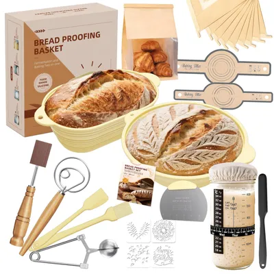 Obrázok produktu pre Sada 30 okrúhlych a oválnych silikónových kôšov na kysnutie cesta, vrátane príslušenstva