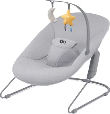 Obrázok produktu pre Detské lehátko Kinderkraft CALMEE - Prirodzené hojdanie - 3-bodové bezpečnostné pásy - Ľahké a stabilné - Hrazdička na hranie - Mäkké sedadlo - Ľahko sa čistí - Sivé