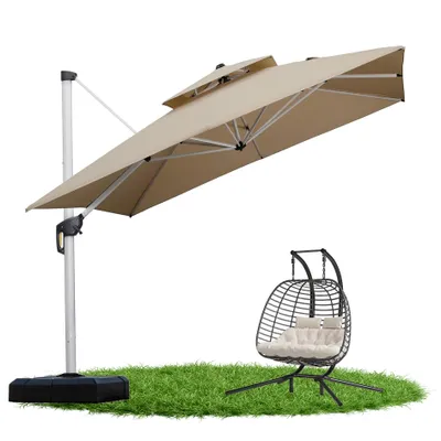 Produktbild von PURPLE LEAF Ampelschirm Rechteckiger 270 x 330 cm Sonnenschirm Groß Stabil Terrassenschirm 360°Rotation, für Garten,Terrasse, Pool Sonnenschutz ,Beige