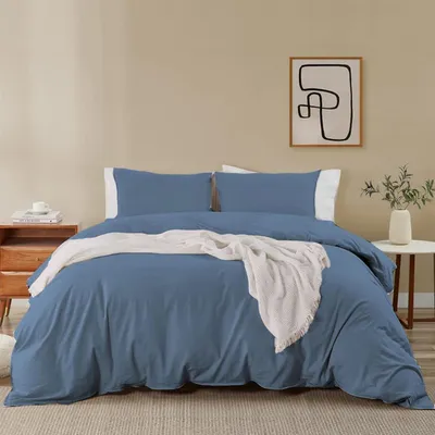 Produktbild von Soifox Bettwäsche 200x200 Hellblau Mikrofaser Set 2-tlg. Reißverschluss