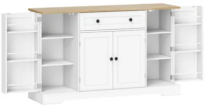 Produktbild von Sideboard Küchenschrank mit 4 Türen, Schublade, Verstellbaren Regal, Türregalen für Küche, Esszimmer, 138x40x85cm, Weiß