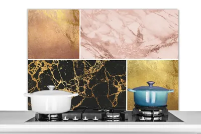 Obrázok produktu pre MuchoWow® Splashback Kuchyňa - Kuchynský backsplash - Ochrana steny pre sporák a drez Mramor - ružová - zlatá 100x65cm Alu-Dibond (alternatíva k