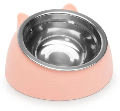Immagine prodotto di Ciotola per gatti in acciaio inossidabile - Ciotola per cibo e acqua per gatti - Ciotola con supporto in plastica - 14 cm - Rosa [60062A]