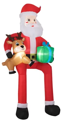Imagen del producto de COSTWAY, Papá Noel inflable con luces LED, 290 cm, decoración navideña con reno y caja de regalos, figura navideña con ventilador, decoración navideña