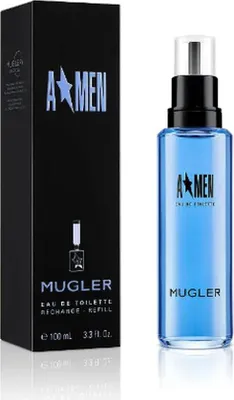 A perfume bottle and its packaging are displayed side-by-side against a white background.