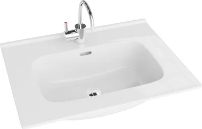 Produktbild von LAVITA Möbelwaschtisch Minnesota 600 | Möbelwaschbecken | Waschbecken mit Überlauf und Hahnloch | Aus hochwertigem Porzellan | Waschtisch | 61x46,5x17 cm | Weiß Glanz