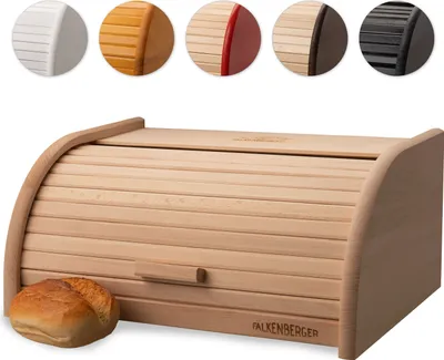Produktbild von FALKENBERGER Brotkasten aus Buchenholz ca. 38x28x18cm XL Rollbrotkasten traditionell Brotbox mit Roll-Deckel Handmade